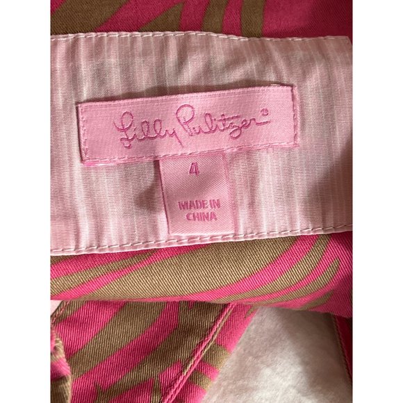 Lilly Pulitzer Shirt Dress 4 Pink Tan Peacock Print Twill - Picture 9 of 12